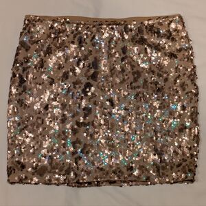 Lily White Champagne Gold Iridescent Sequin Leopard Print Mini Skirt Medium
